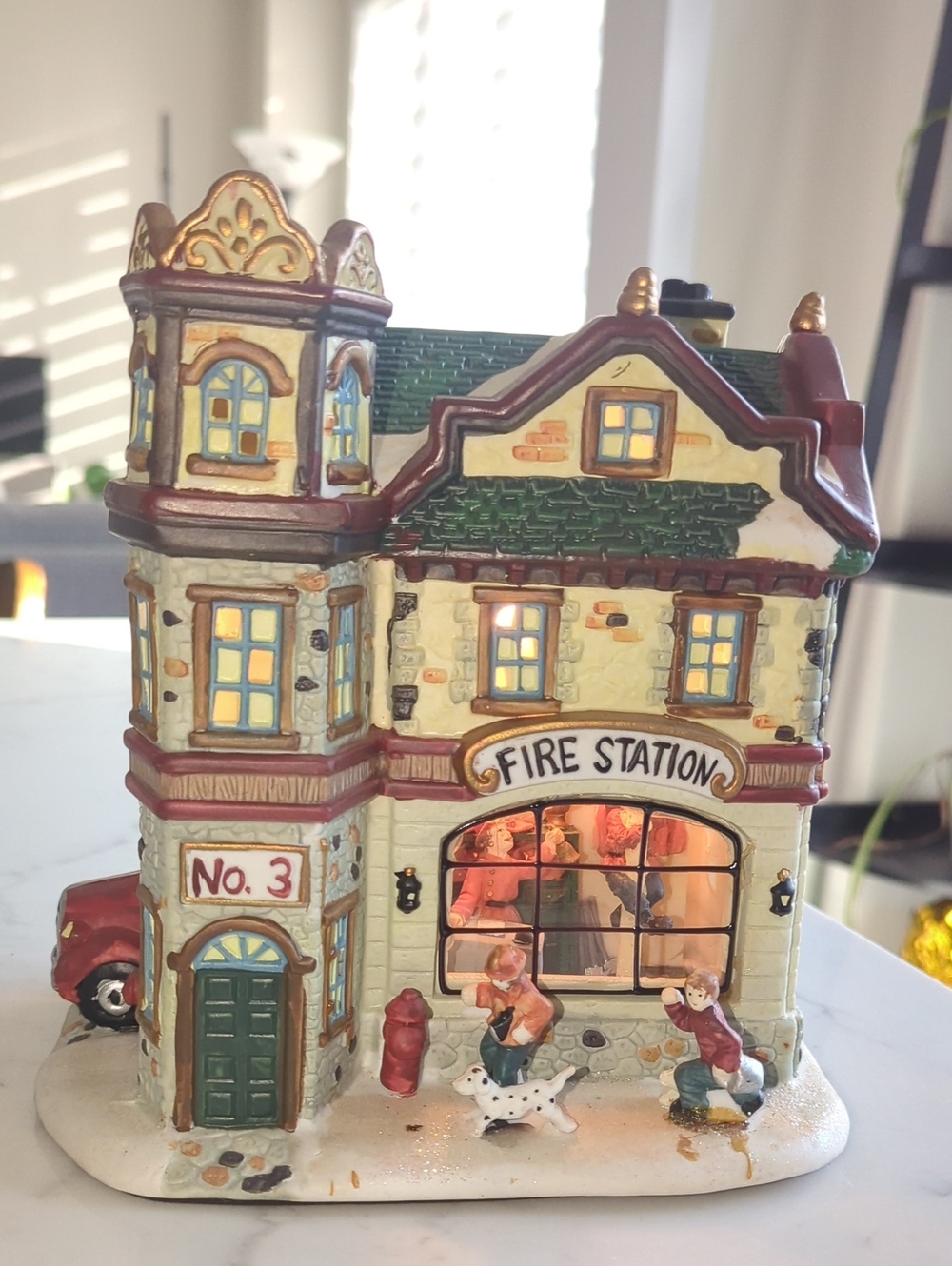 Christmas Street No. 3 Fire Station House Building with Interior Window Scene